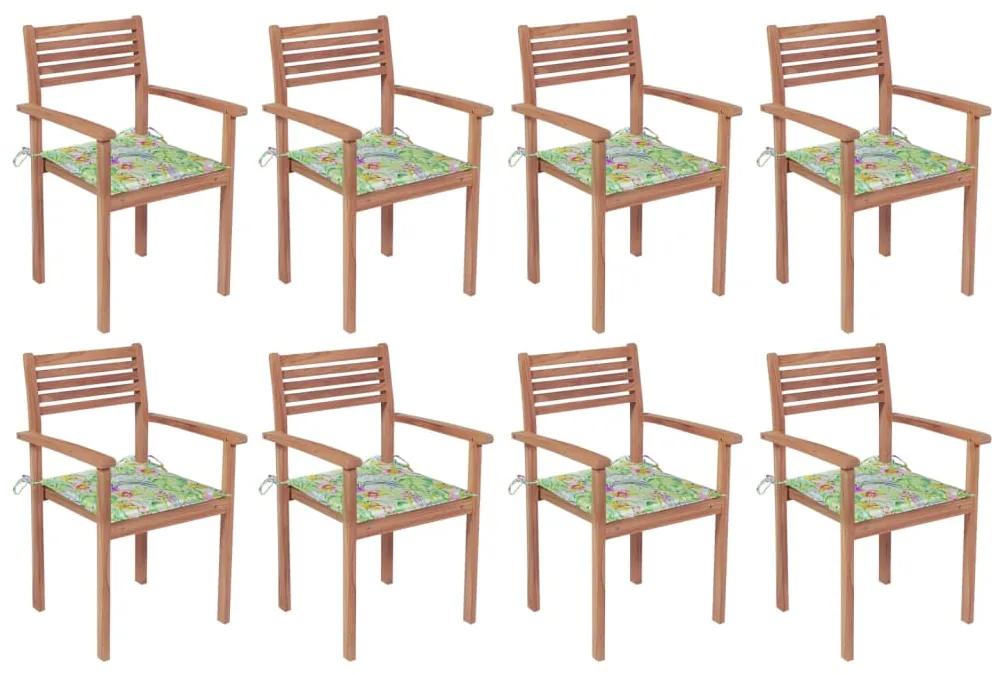 Stohovateľné záhradné stoličky s podložkami 8 ks tíkový masív 3072612