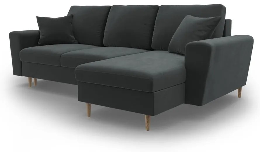 Tmavosivá zamatová rozkladacia/s úložným priestorom rohová pohovka Kyoto – Cosmopolitan Design