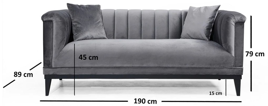 Dizajnová sedačka Tamanna 190 cm tmavosivá