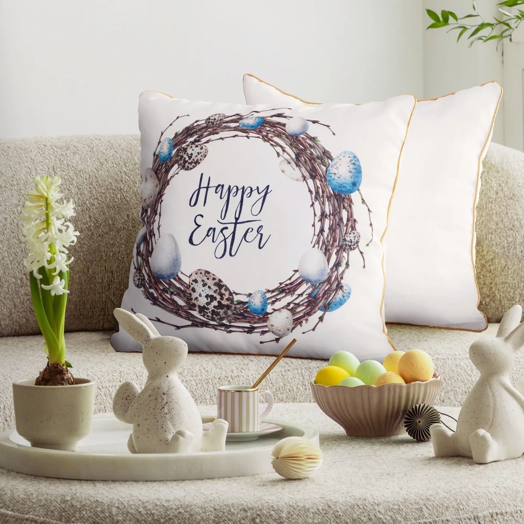 VEĽKONOČNÁ DEKORAČNÁ OBLIEČKA NA VANKÚŠ EASTER51 45X45 CM VZOROVANÁ
