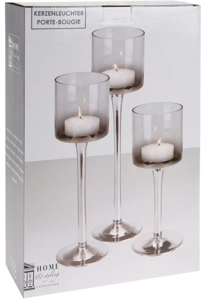 Súprava svietnikov Home&styling, 3 ks, sivostrieborné sklo