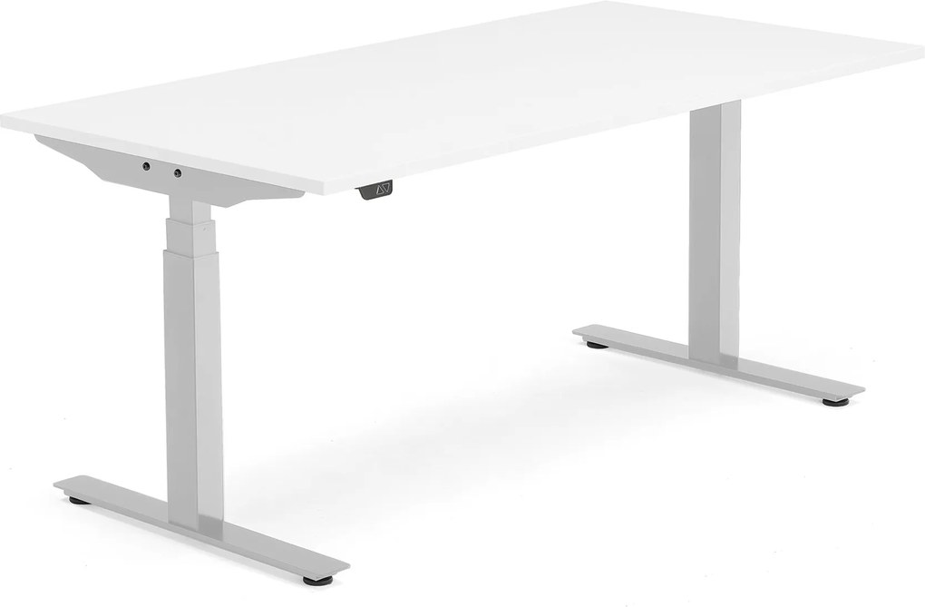 Výškovo nastaviteľný stôl Modulus, T-rám, 1600x800 mm, biela/strieborná