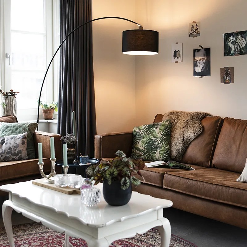 Moderná oblúková stojaca lampa čierna - Vinossa