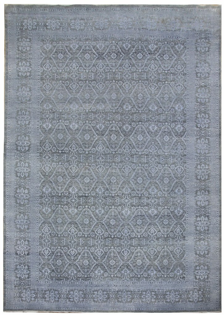 Diamond Carpets India, Ručne viazaný kusový koberec Diamond DC-HALI B Light grey / blue, 305x425, modrá, chodba / predsieň
