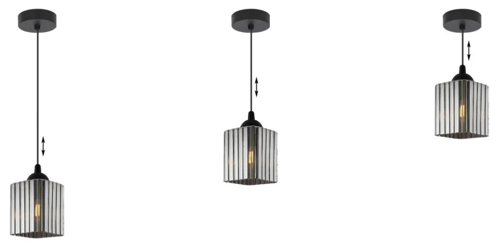 Závesné svietidlo Riffle Square, 1x grafitové sklenené tienidlo, b