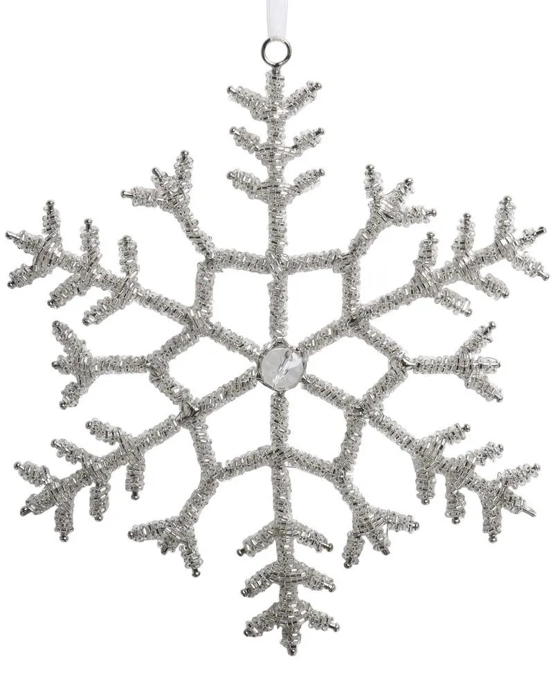 Champagne antik závesná snehová vločka s kamienkami Snowflake - 20 cm