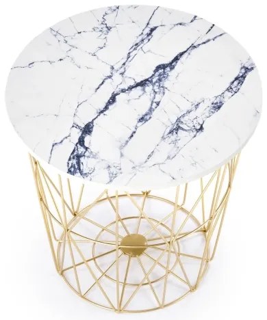 Konferenčný stolík HARISSA 41x42 cm zlatá/biely dekor mramoru