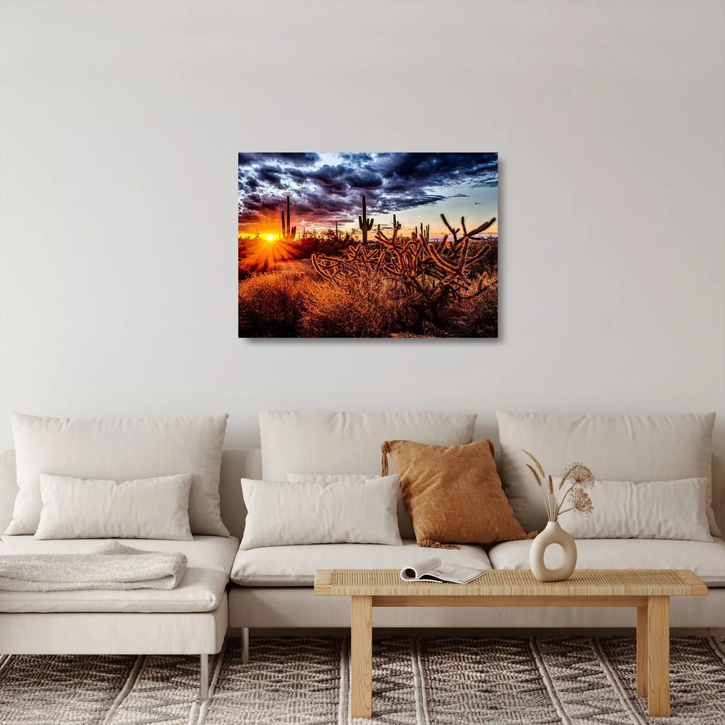 Sklenený obraz - Zlatá hodinka púšte (70x50 cm)