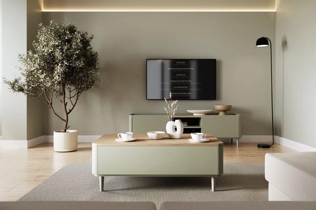 Konferenčný stolík Amilio 100 cm so zásuvkami - eukalyptus / dub baltic dune