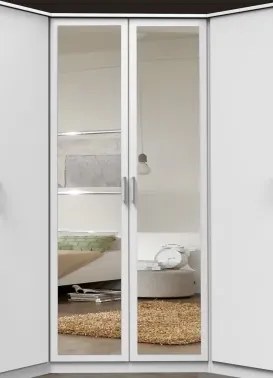 Rohová šatníková skriňa so zrkadlom Click, biela%