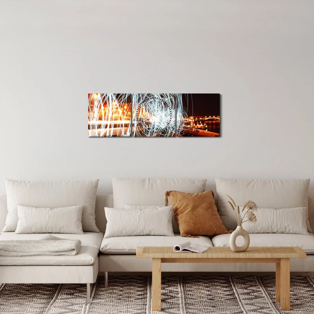 Obraz svetelných vĺn (s hodinami) (90x30 cm)