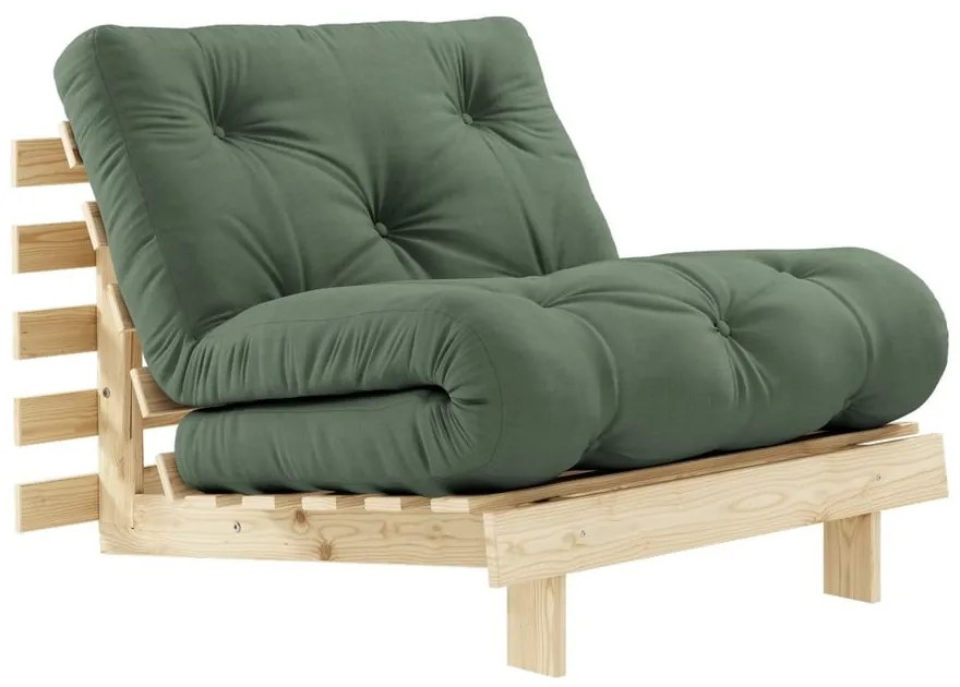 Rozkladacie kreslo so zeleným poťahom Karup Design Roots Raw/Olive Green