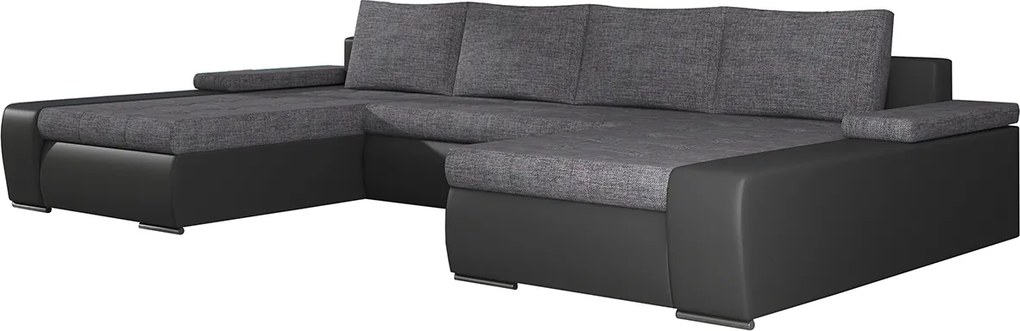 Rohová sedačka U s rozkladom a úložným priestorom Melfi L/P - sivá (Sawana 05) / čierna (Soft 11)