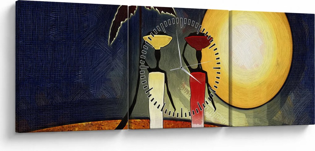 Obraz starovekej maľby (s hodinami) (90x30 cm)