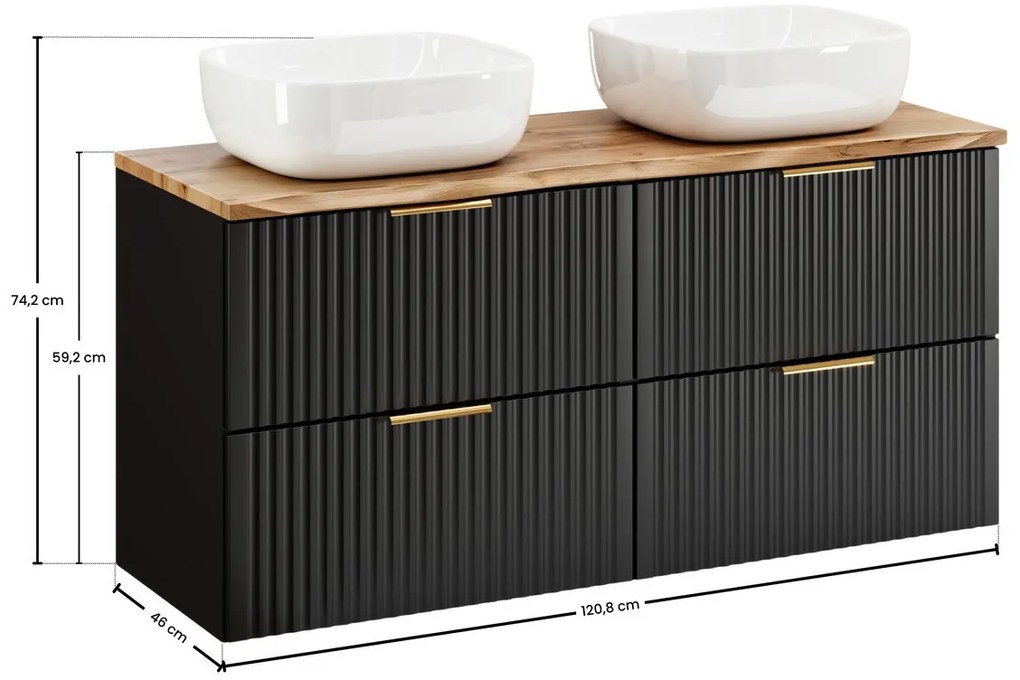 Závesná skrinka Casad Nature Smile s doskou a umývadlami 120 cm dub wotan/čierna