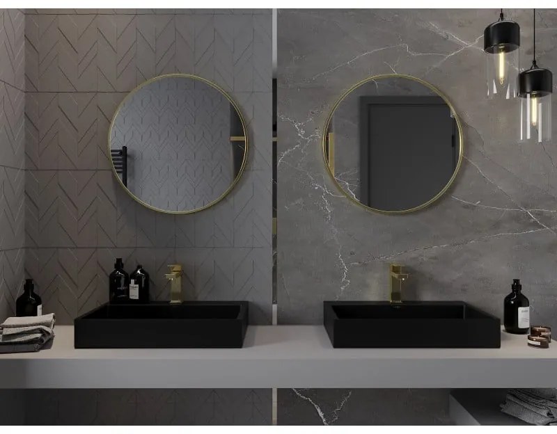 Mexen Loft, okrúhle kúpeľňové zrkadlo 60 cm, farba rámu zlatá lesklá, 9850-060-060-000-50