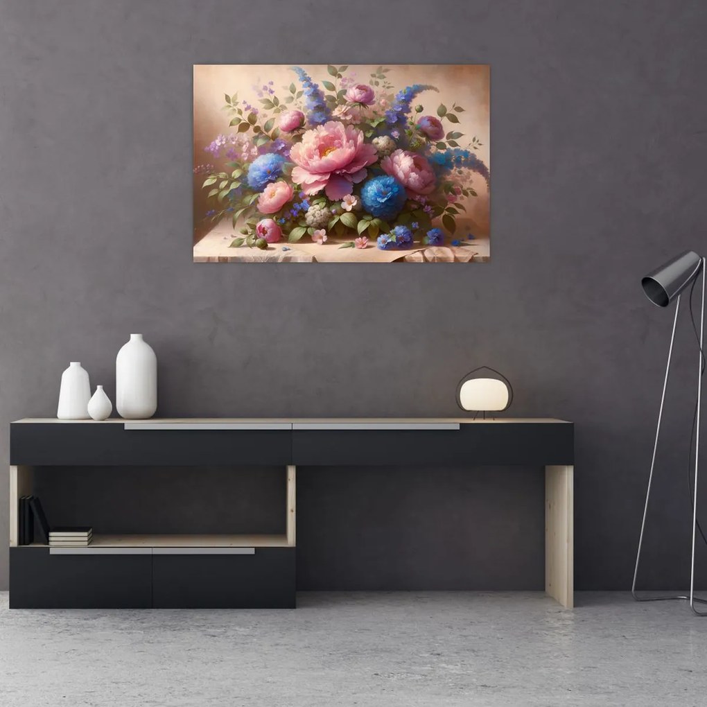 Obraz - Stôl plný kvetov (90x60 cm)