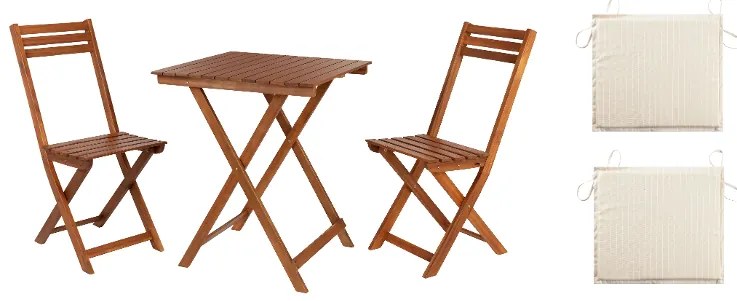 Livarno home Súprava balkónového nábytku Sevilla, 3-dielna + Obojstranný podsedák, 38 x 42 x 3 cm, krémový, 2 kusy  (800010859)