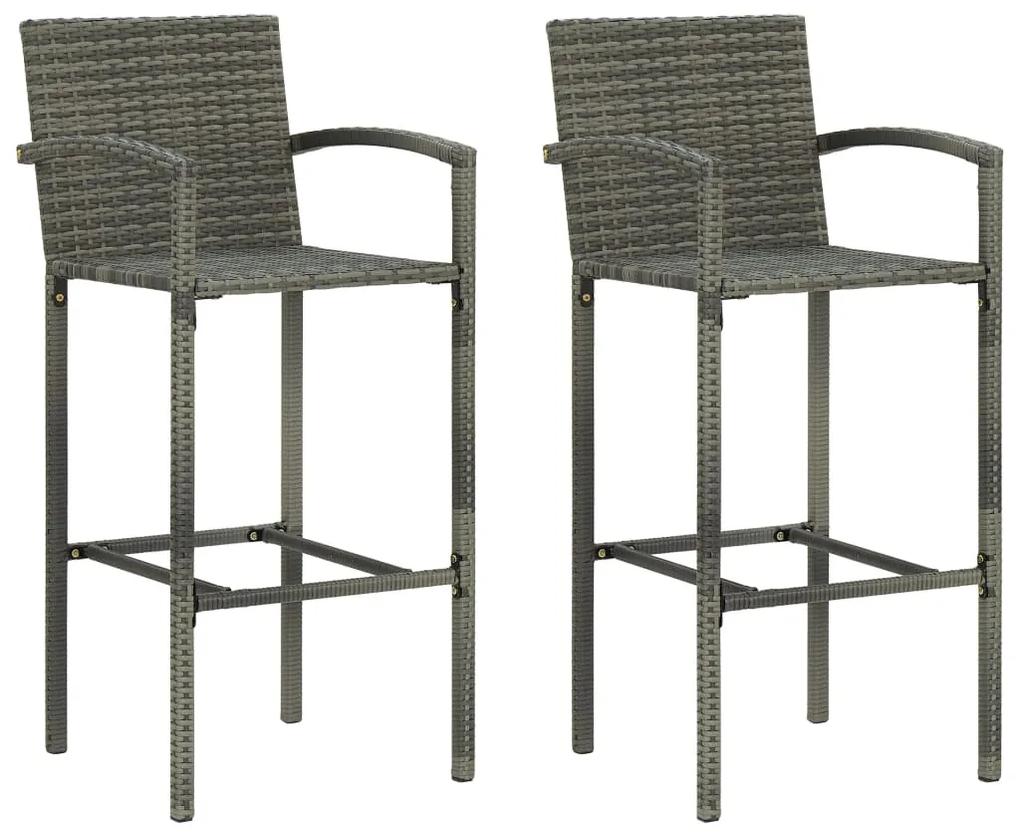 Barové stoličky 2 ks, sivé, polyratan