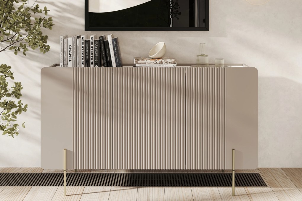 Komoda Malmi 150 cm - kašmírová / crema bianca / zlatá