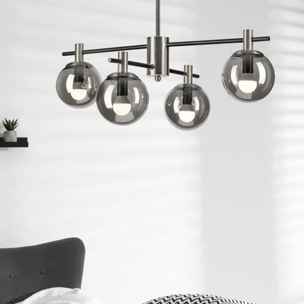 Luster na tyči LILOU 4xE14/5W/230V matný chróm/dymová