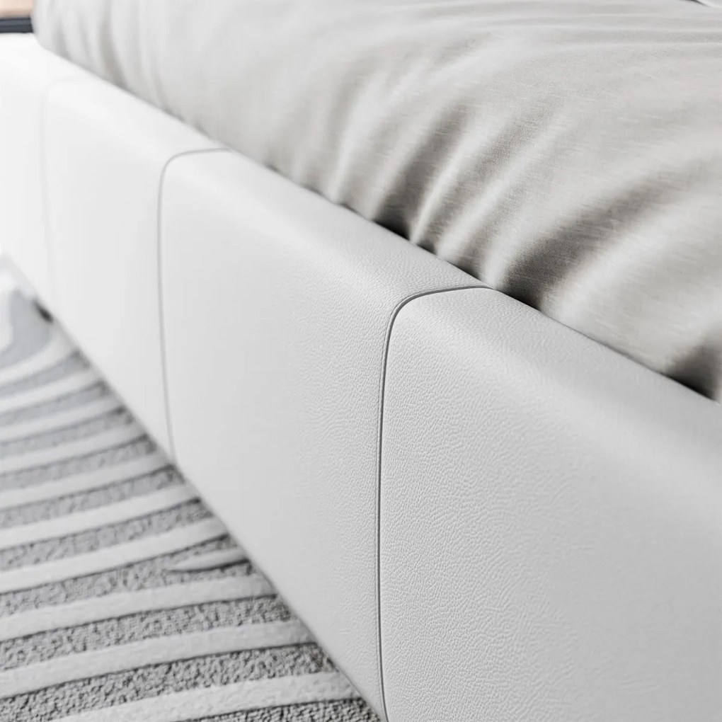 LUISI 180X200 ČALÚNENÁ MANŽELSKÁ POSTEĽ BIELA EKO-KOŽA S ÚLOŽNÝM PRIESTOROM