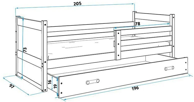 Posteľ RICO 1 200x90 borovica - biela