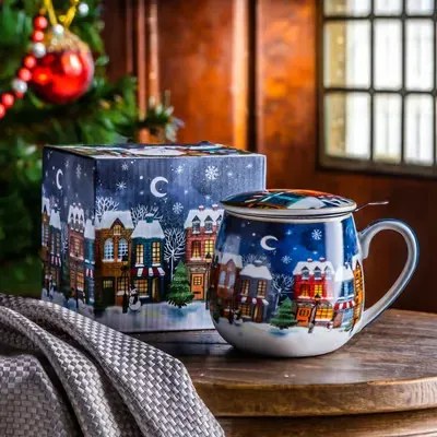 Vánoční porcelánový hrnek Christmas City s infuzérem 430 ml vícebarevný