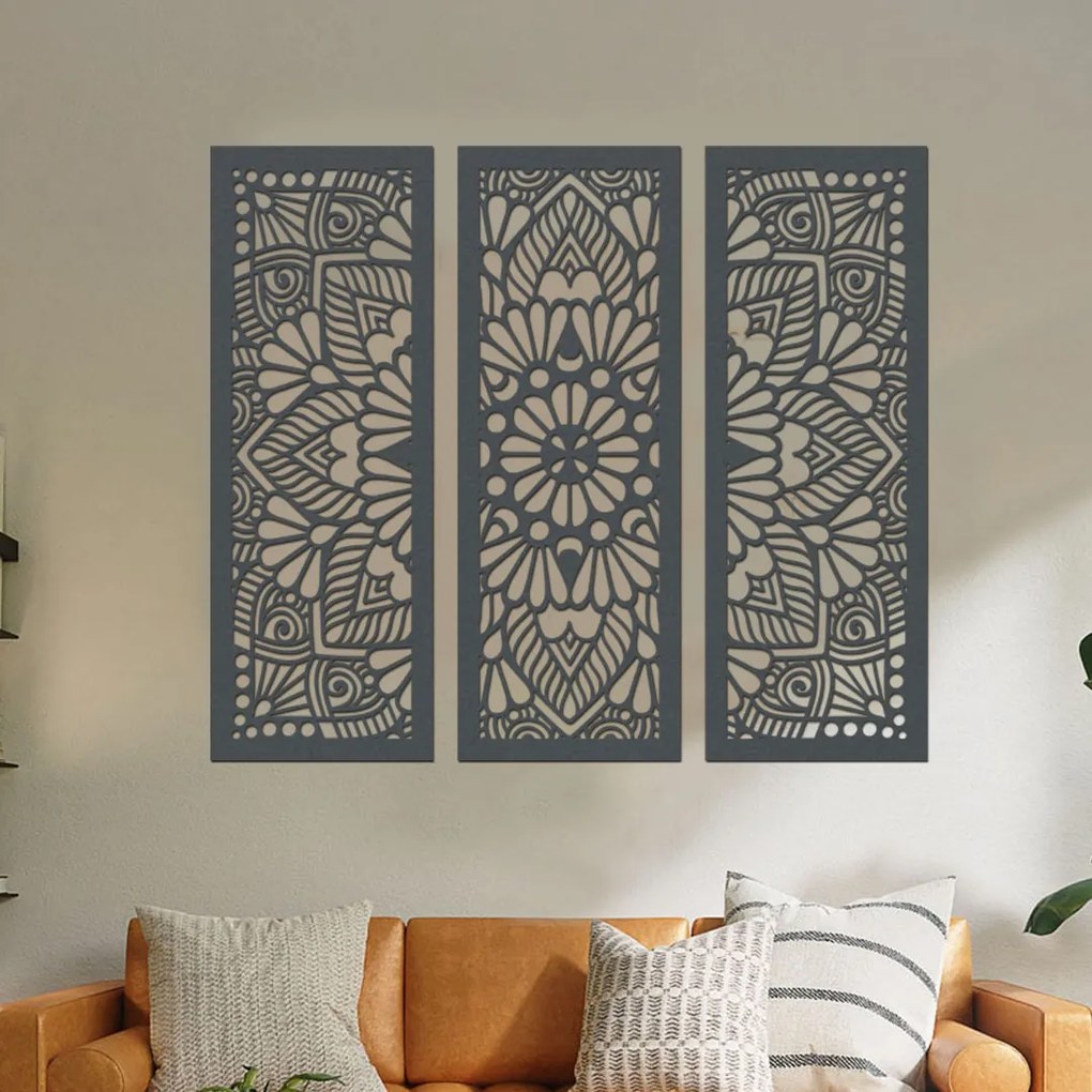 drevo zivota Drevená 3dielna mandala QUADRO Farebný vzor: Čierna, Veľkosť viacdielov: 120x100