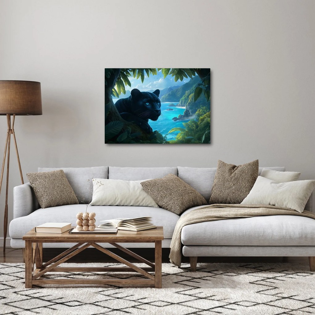 Obraz - Čierny panter v džungli (70x50 cm)