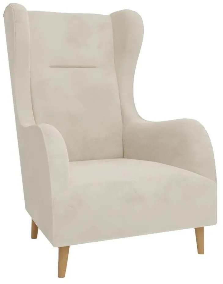 Krémové zamatové kreslo ušiak Carole – Ropez