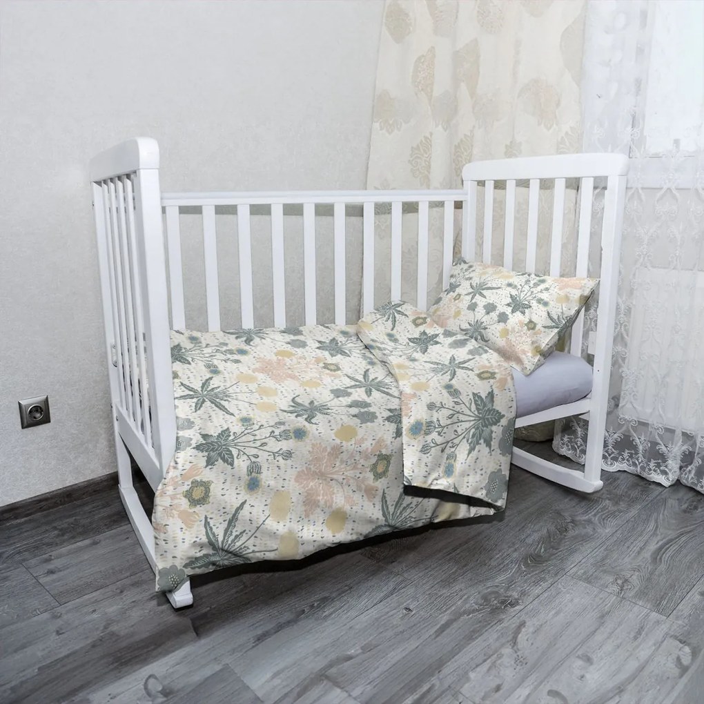 Sablio Mikroplyšové detské obliečky do postieľky Sivé kvetiny - 100x135 / 40x60