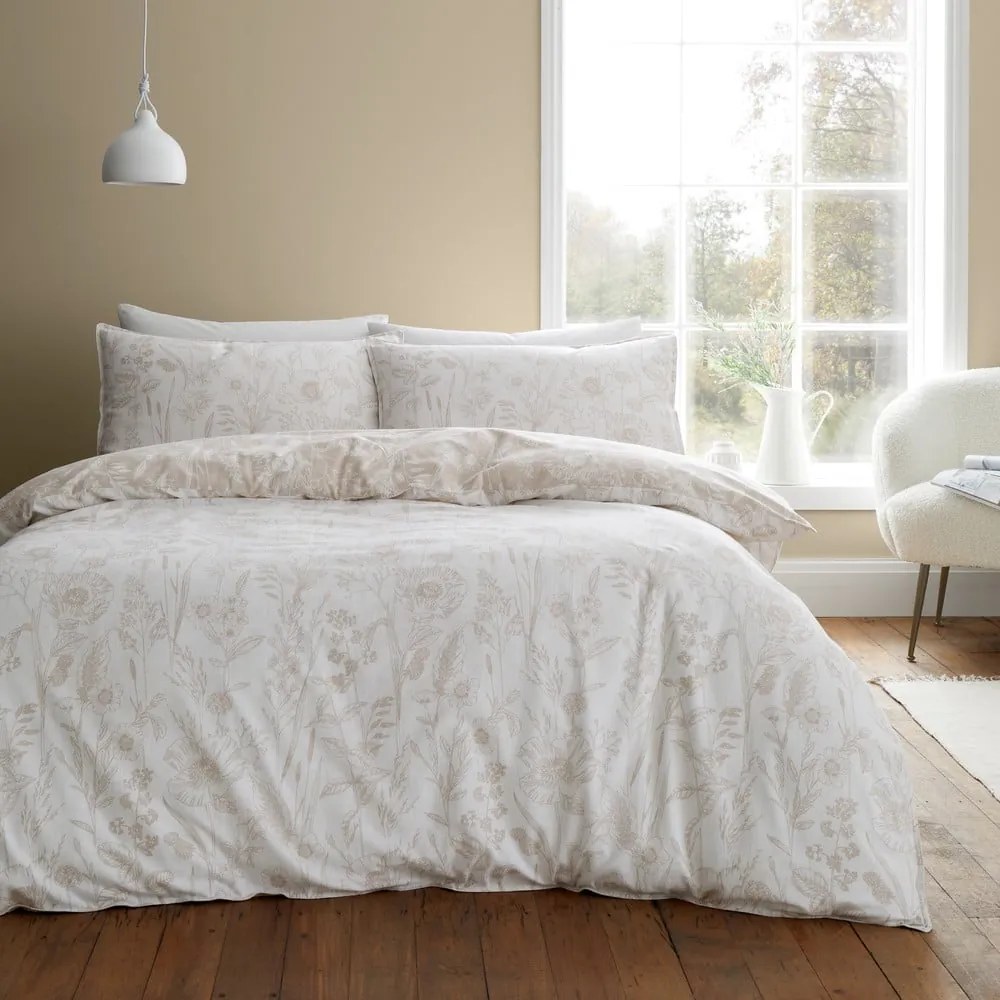 Béžové flanelové obliečky na jednolôžko 135x200 cm Floral Toile – Bianca
