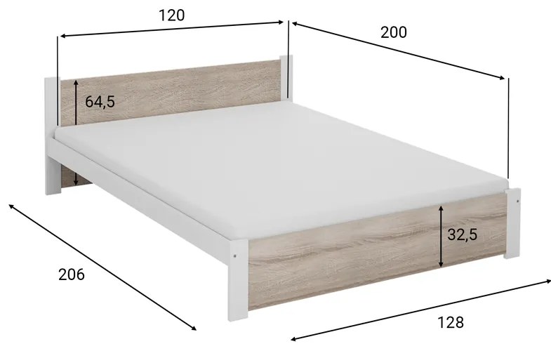 Posteľ IKAROS 120 x 200 cm, biela/dub sonoma Rošt: S latkovým roštom, Matrac: Matrac COCO MAXI 20 cm