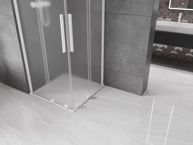 Mexen Velar Duo, sprchový kút s posuvnými dverami 90 x 90 cm, 8mm sklo námraza, biela matná, 871-090-090-32-20