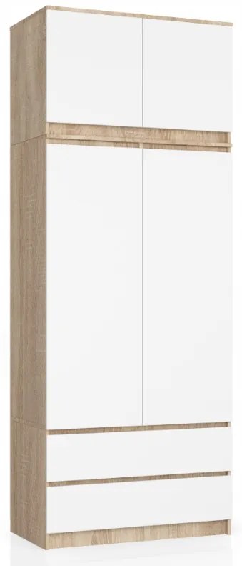 Skriňa S90, 90x180x51, sonoma/biela + nástavec