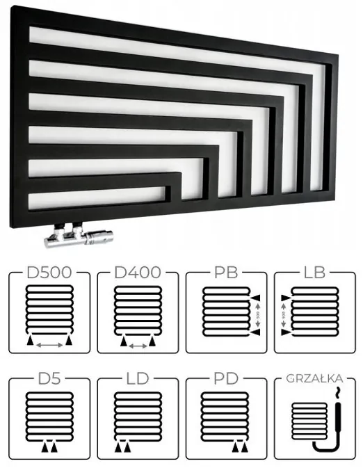 Regnis Kreon Zenit, vykurovacie teleso 1200x550 mm pre elektrickú vykurovaciu tyč, 630W, čierna matná, KZ120/55/BLACK/VYKUROVACIATYC