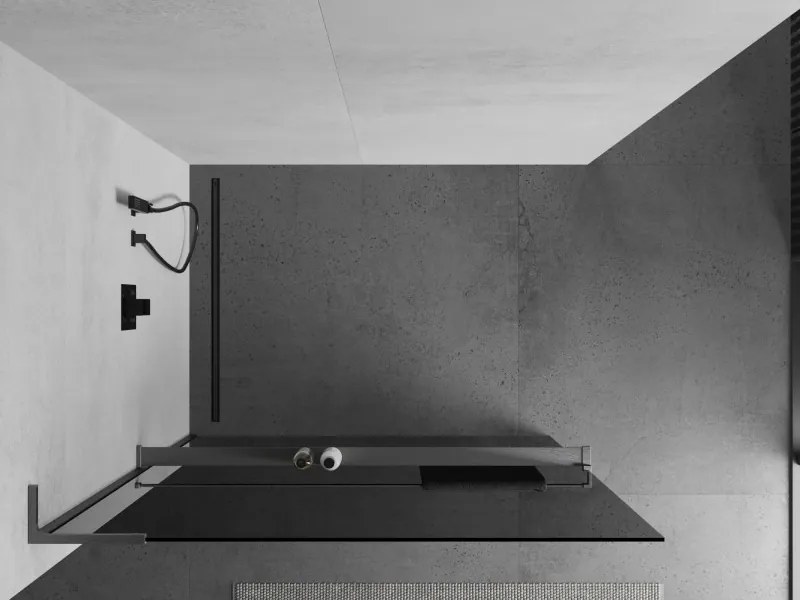 Mexen Kioto+ L, sprchová zástena Walk-In s poličkou a vešiakom 70 x 200 cm, 8mm šedé sklo, grafitový profil, 800-070-123-66-40