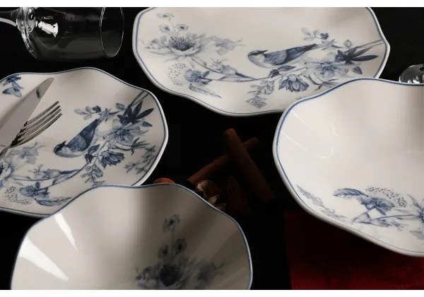 Jedálna súprava 24 ks biela/modrá/porcelán