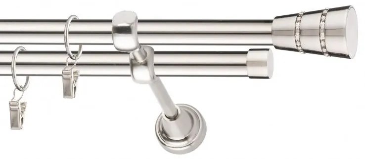 Dekorstudio Niklová dvojradová garniža BOGOTA 19mm Dĺžka: 120cm, Typ uchytenia: Držiak dvojitý modern, Typ príslušenstva: Krúžky tiché so štipcami