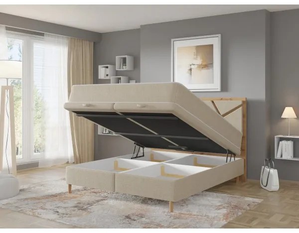 Čalúnená posteľ s matracmi a úložným priestorom NAOMI 180x200 cm béžová