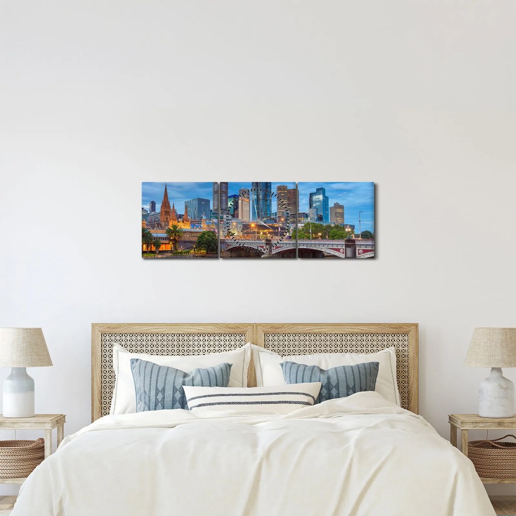 Obraz mesta Melbourne (s hodinami) (90x30 cm)