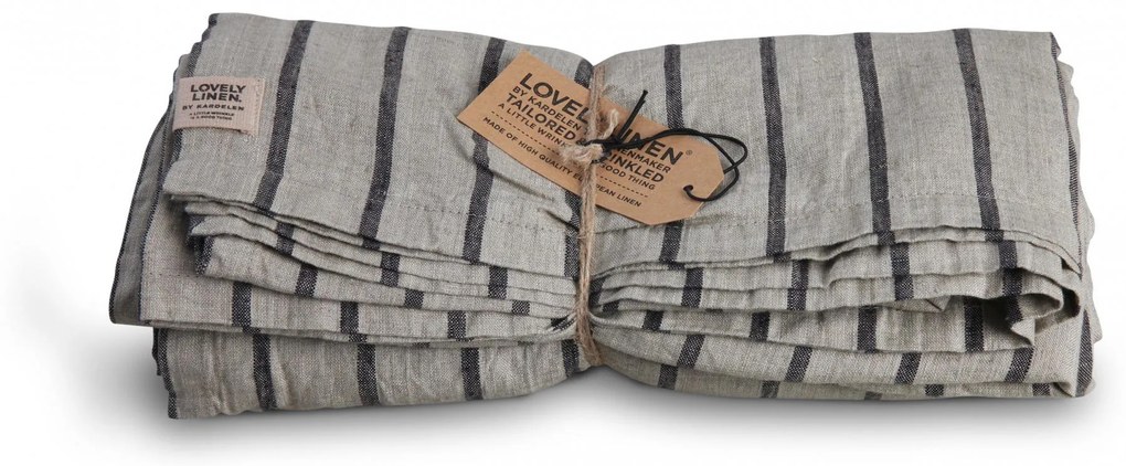 Lovely Linen Ľanový obrus - Misty Stripe black - 100 % ľan