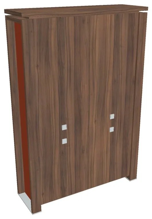 Vysoká skriňa Verno+ S 140 x 46 x 210 cm, delená, orech / oranžová