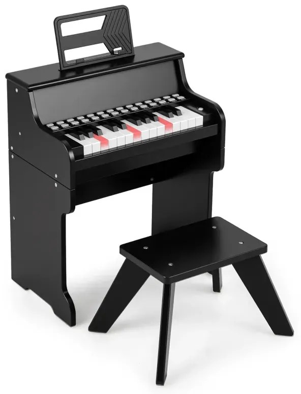 25-klávesové mini digitálne piano so stoličkou, detské piano s nastaviteľnou rýchlosťou, čierne