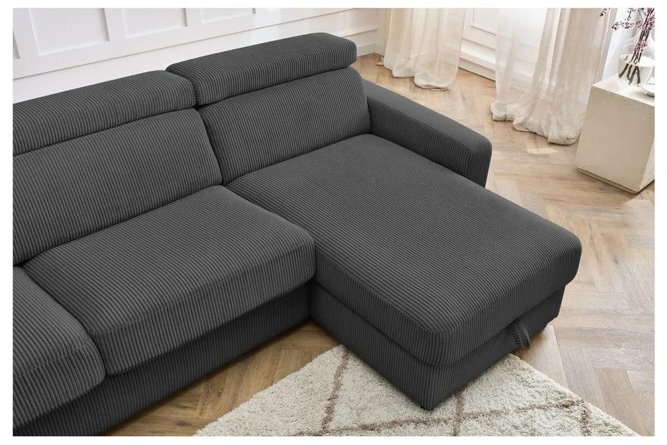 Tmavosivá menčestrová rozkladacia rohová pohovka (variabilná) Monaco – Bobochic Paris