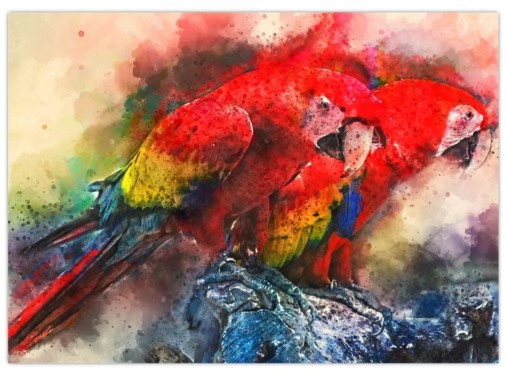 Sklenený obraz červených papagájov ara (70x50 cm)