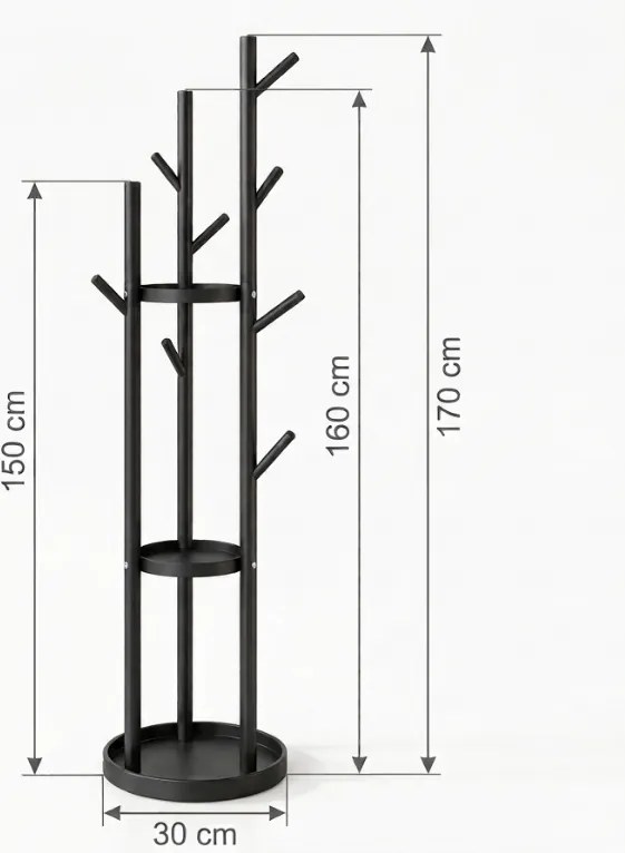 Stojanový vešiak TREES 170 cm, čierny