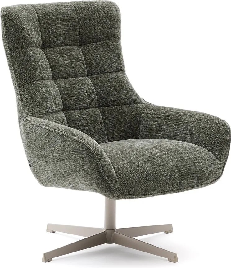 Otočné ženilkové kreslo sivozelené Teryl – Kave Home