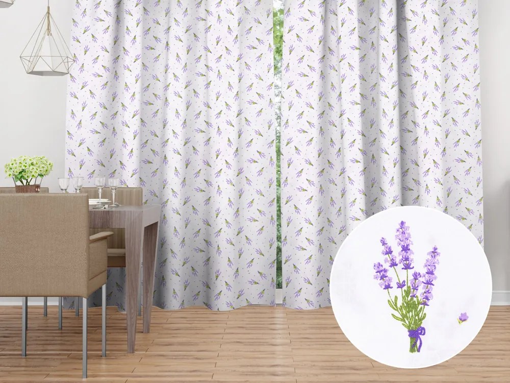 Biante Bavlnený záves Sandra SA-301 Malé zväzky levandúľ na bielom 150x250 cm